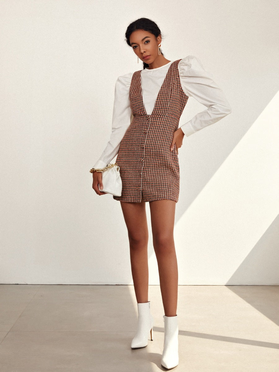 Tweed Overall Print Dress