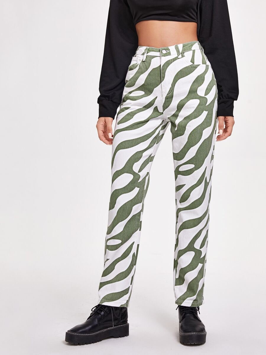 Zebra Print High-waisted Jeans