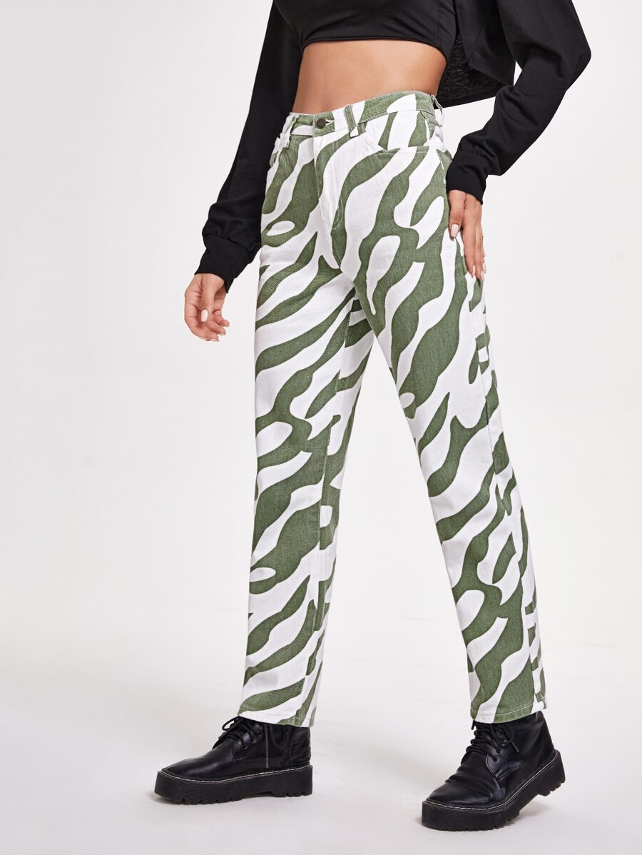 Zebra Print High-waisted Jeans