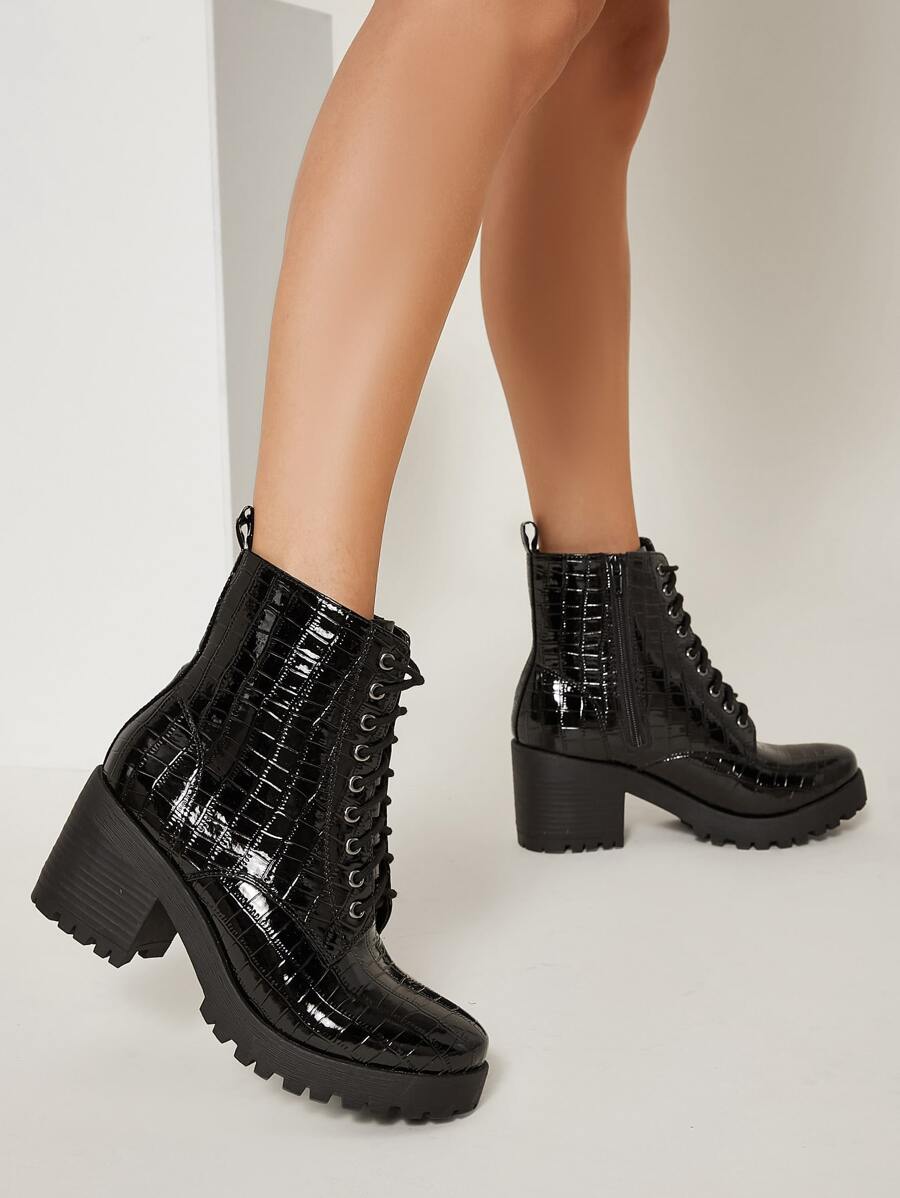 Black croc best sale patent ankle boots