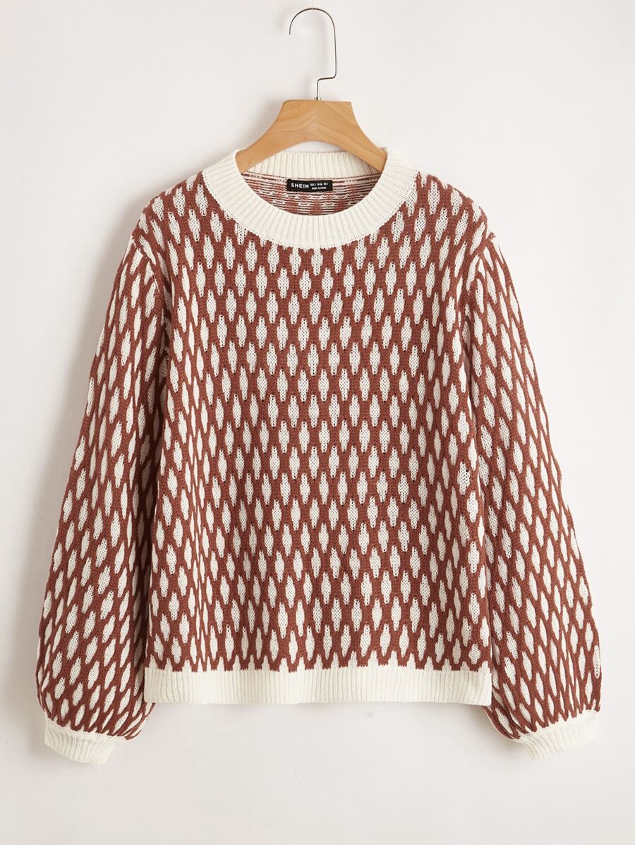 Drop Shoulder Argyle Sweater