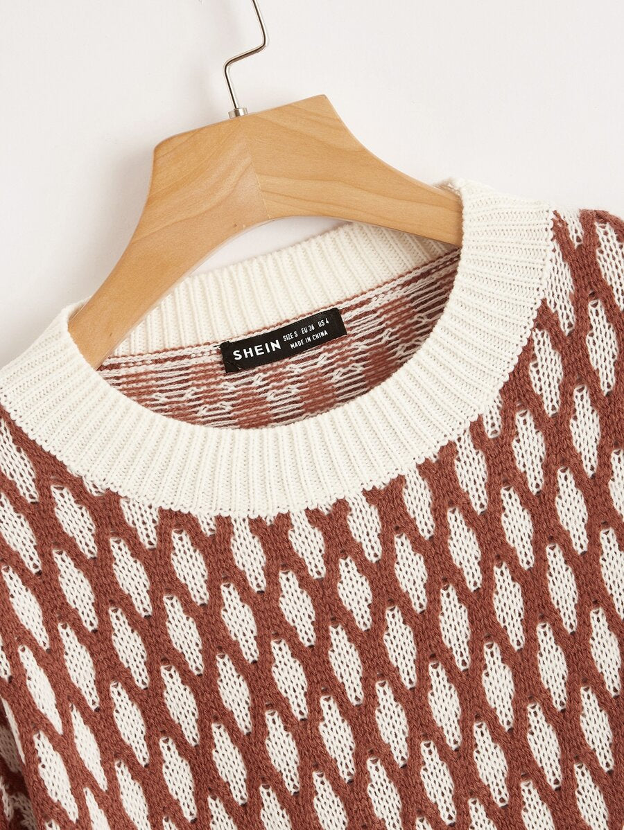 Drop Shoulder Argyle Sweater