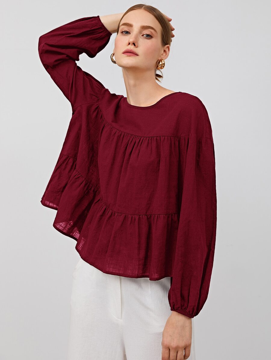 Lantern Sleeve Tiered Top