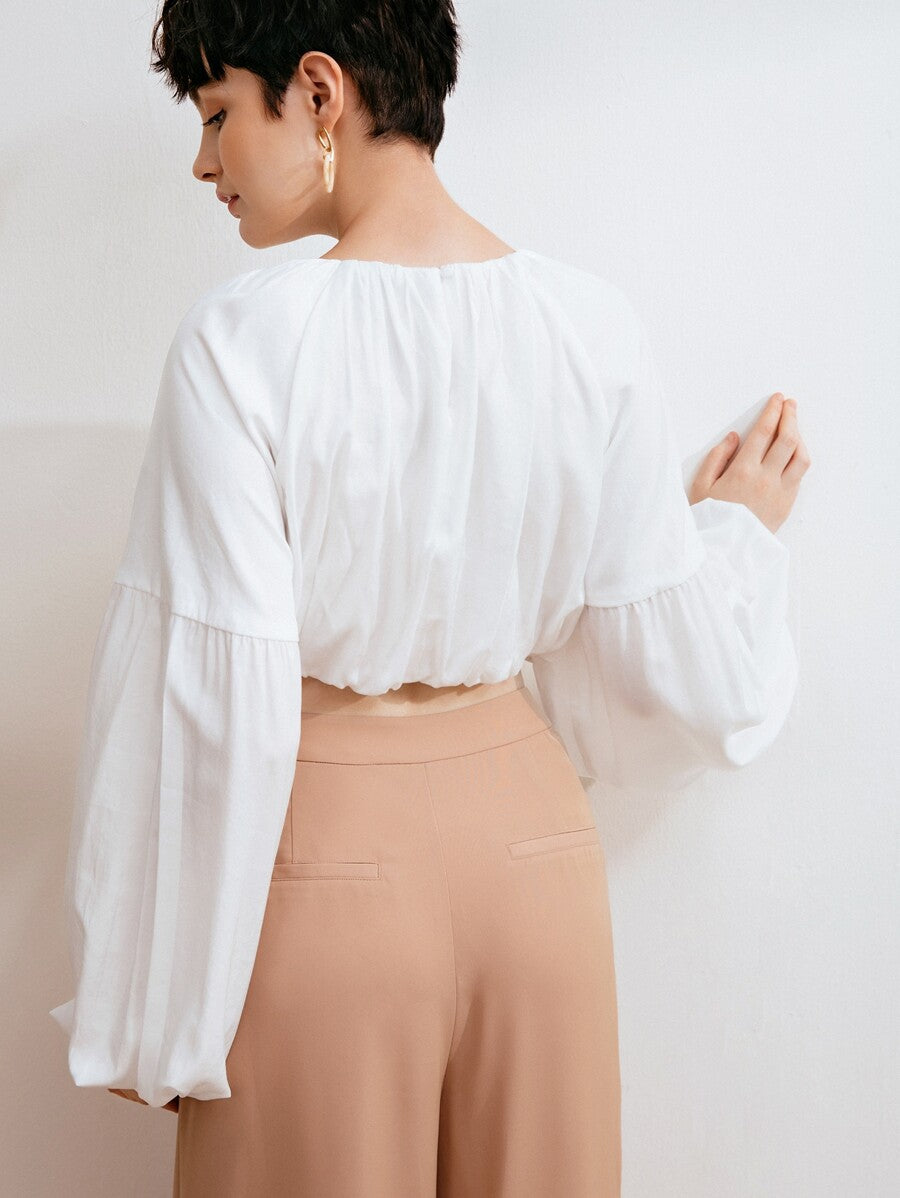 Lantern Sleeve Ruched Blouse