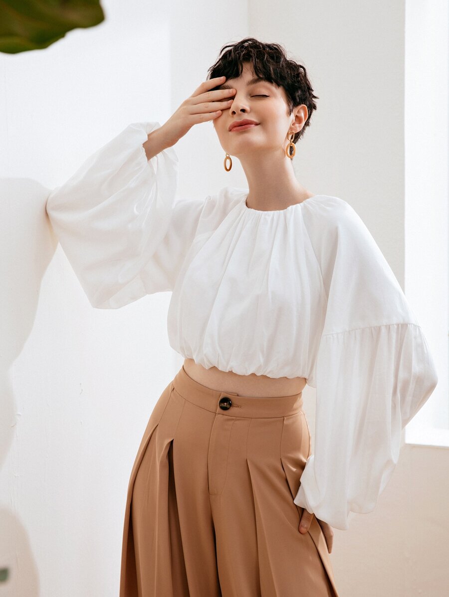 Lantern Sleeve Ruched Blouse