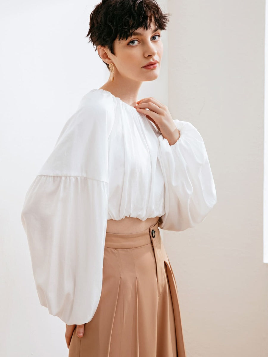 Lantern Sleeve Ruched Blouse