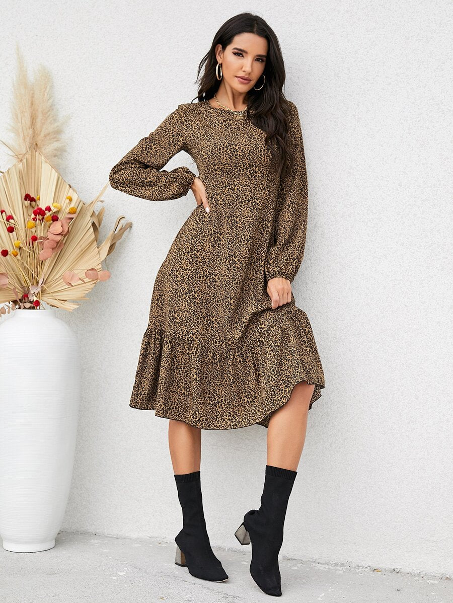 Leopard Print Ruffle Hem Dress