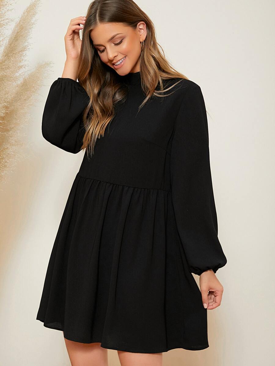 Mock Neck Lantern Sleeve Dress