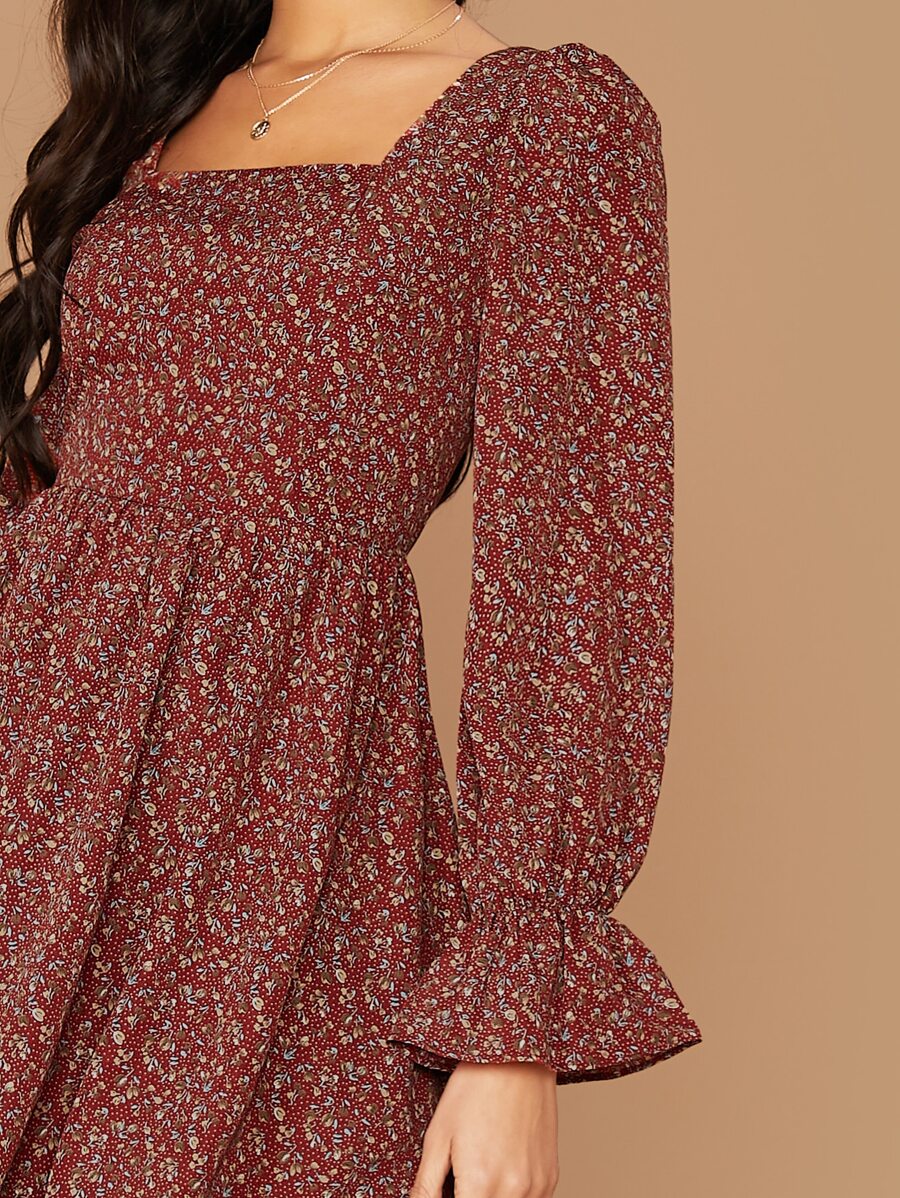 Square Neck Ditsy Print Dress