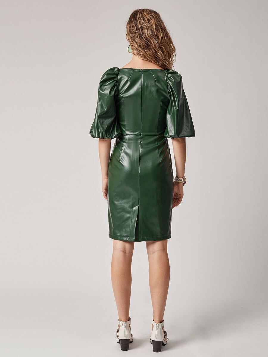 Sweetheart Neck Leather Dress - Flex Theme Trending Sweetheart Neck Leather Dress - Flex Theme Trending