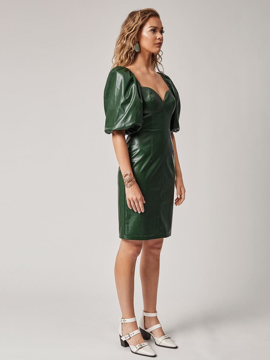 Sweetheart Neck Leather Dress - Flex Theme Trending Sweetheart Neck Leather Dress - Flex Theme Trending