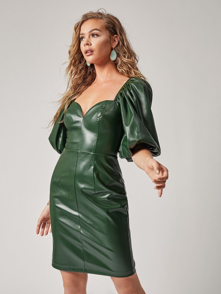 Sweetheart Neck Leather Dress - Flex Theme Trending Sweetheart Neck Leather Dress - Flex Theme Trending