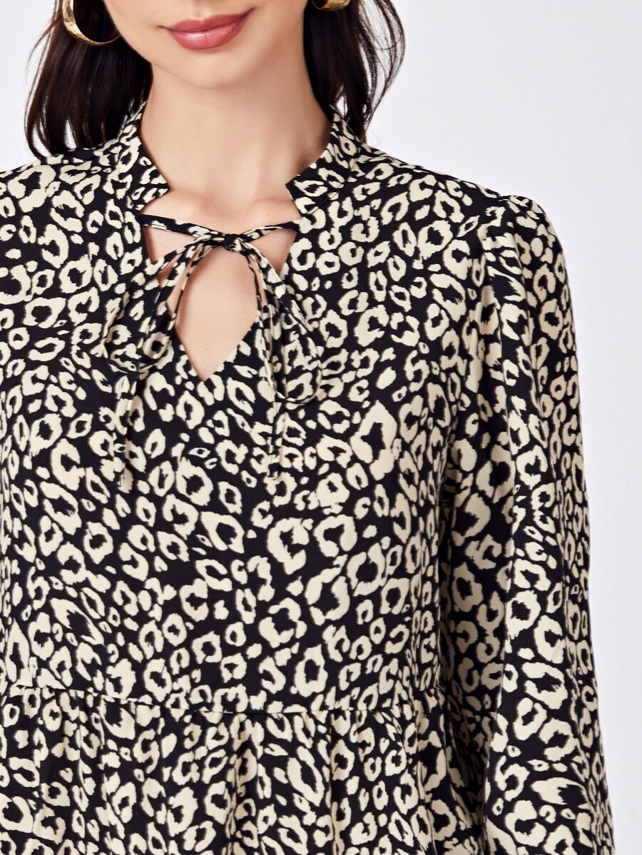 Tie Neck Leopard Print Dress