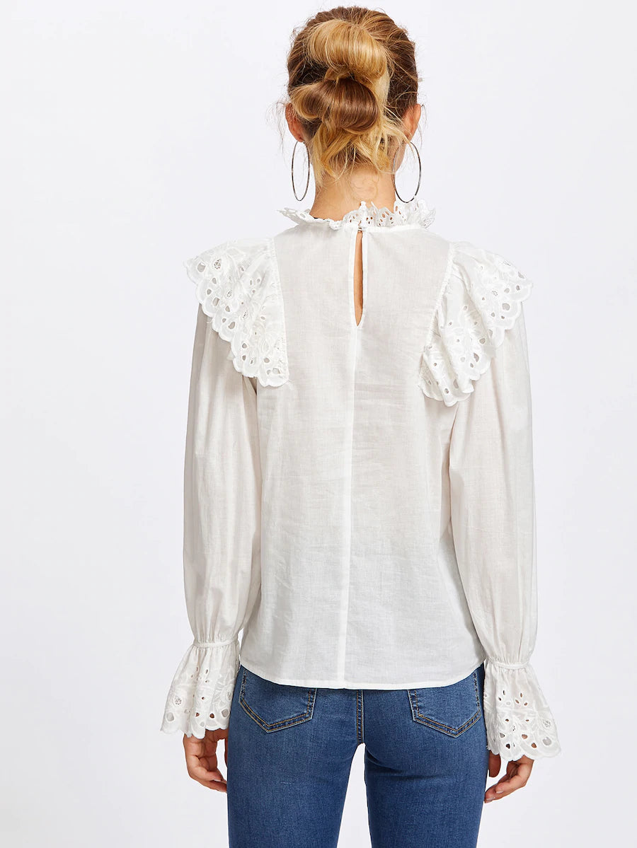 Eyelet Embroidered Ruffle Blouse