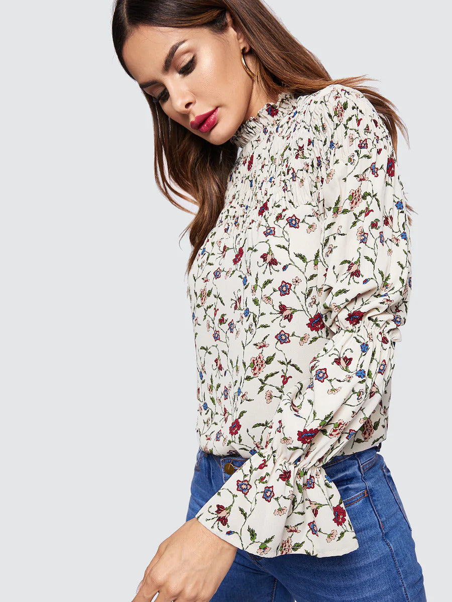 Floral Print Bell Sleeve Top