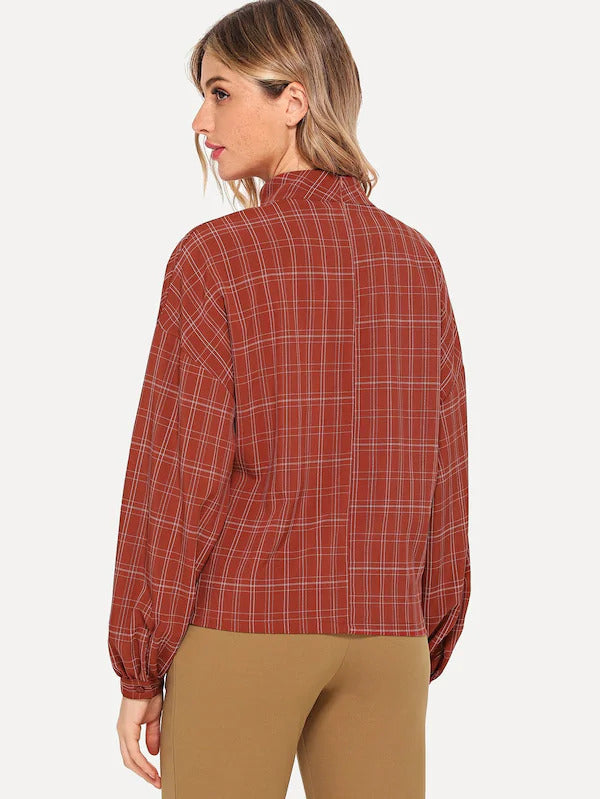 Mock Neck Plaid Top