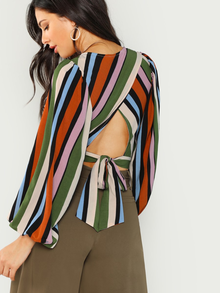 Striped Bishop Sleeve Blouse